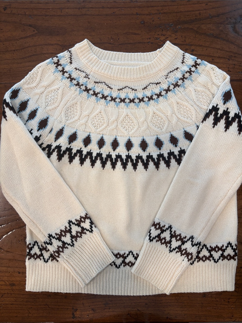 Cream Fair Isle Cable-Knit Light Weight Women's Sweater Size S